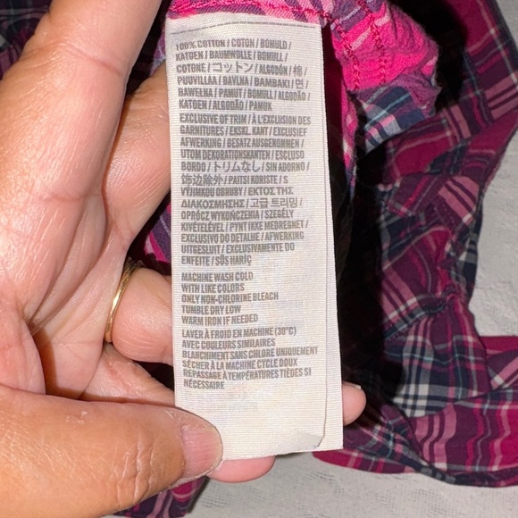 Gently Loved Pink and Navy Plaid Button Down Shirt by HOLLISTER - Picture 7 of 7